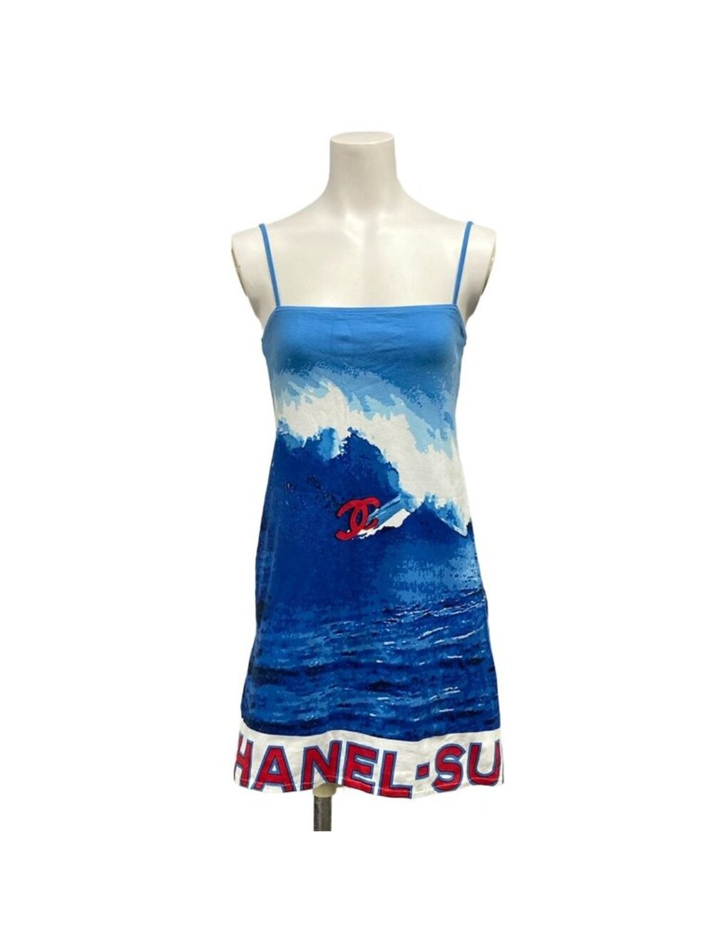Chanel Dress M Blue Red Multi Surfline Cami Cotton